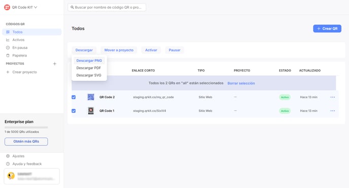 ES Dashboard - Bulk download QR