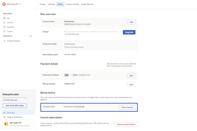 Billing - Download invoice 1 N