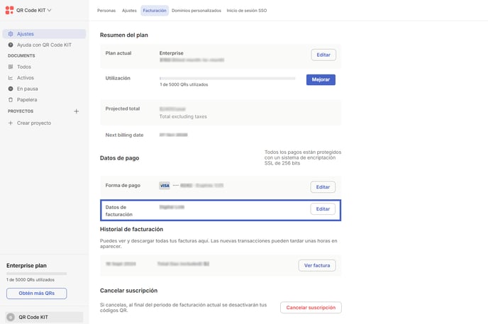 ES Billing - Change billing details